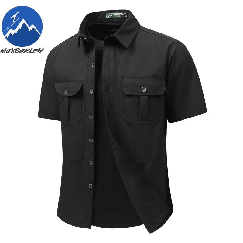 

Maxbarley 2026 New Summer Mens Short Sleeve Shirts High Elastic Comfortable Solid Color Cargo Shirts for Business Casual Wear