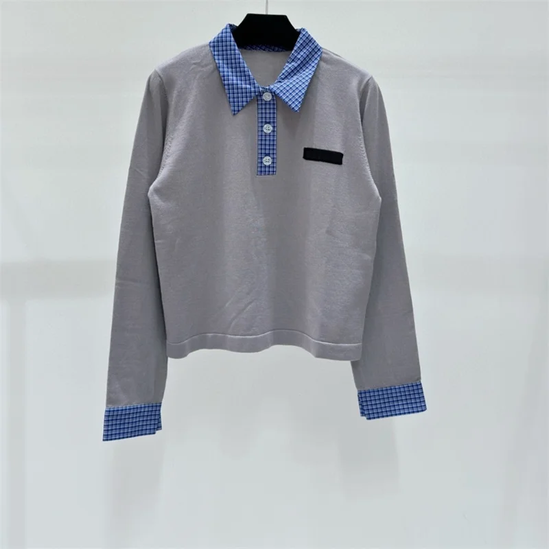 plaid long sleeve T Shirt A120636 Colur Clothing Spring Summer polo Collar T-shirt Streetwear Embroidery Letter 2024 new