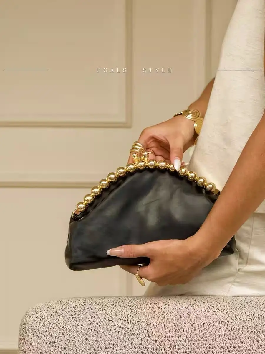 

Fasion Gold Beads Beaded Clutch Purse Textured PU Cloud Bag Women Handbag Female Casual Bag Shoulder Crossbody Bag