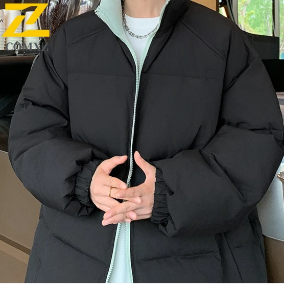 

COMXZ 2025 Men Puffer Down Cotton Jacket American-Style Casual Loose Solid Color Winter Thickened Warm Versatile Office Coat