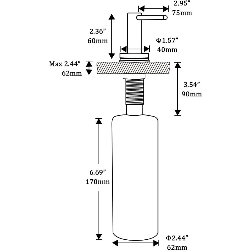 Matte Black Kitchen Sink Soap Dispenser Countertop Pump Hand Lotion Built in Bottle Upgrade Stainless Steel Screw