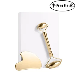Natural Brass Beauty Container Roller Massager Double Head Brass Roller Face Body Back Massage Roller Facial Liftting Anti-wrink