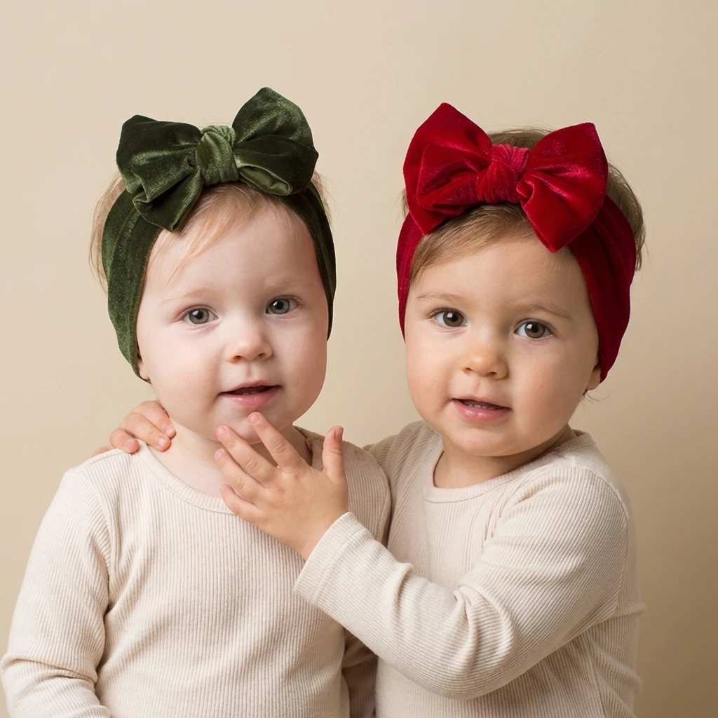 New Velvet Bow Headband Hair Accessories 2-Color Set Cute Wide Headband for Infants and Toddlers