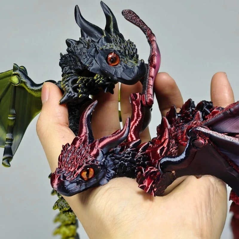 3D Printed Two Horned Winged Flying Dragon Sculpture Laser Gradient Multi Joint Movable Flexible Model Toy for Kids