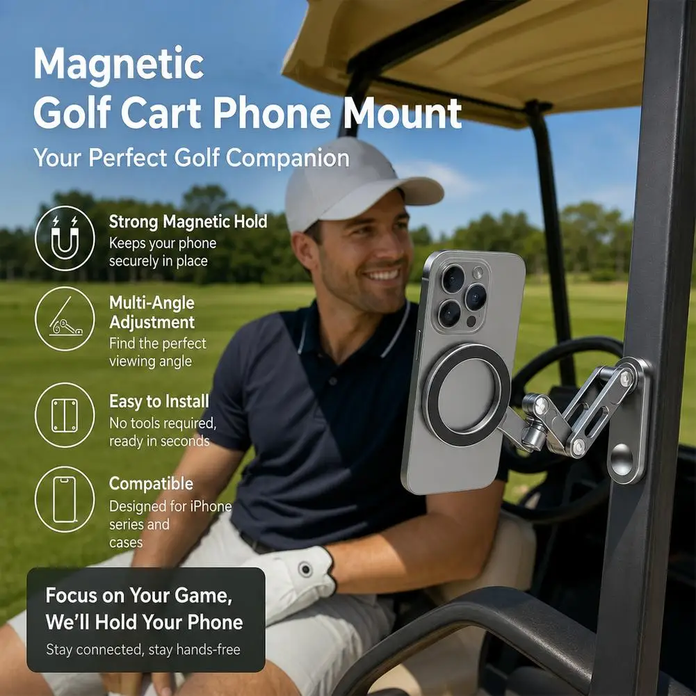 Magnetic Golf Cart Phone Holder Ultra-Strong Magnet Phone Mount for Golf Accessories Men's Father's Day Birthday Gift