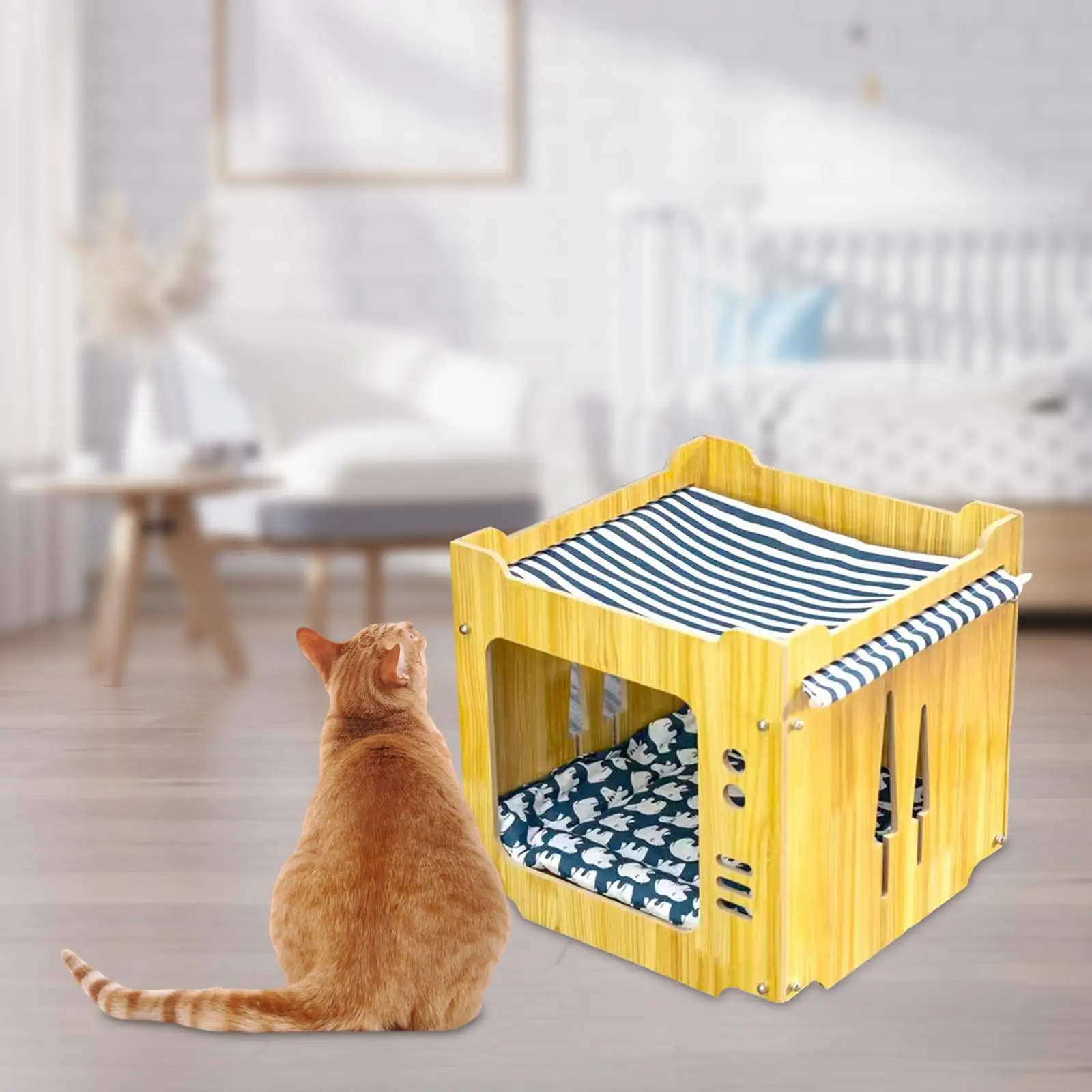 Cat Bed Cube House Activity Toy Hideout Cat Scratcher Lounge Scratching House for 2 Cats Rabbit Pet Gifts Small and Medium Cat