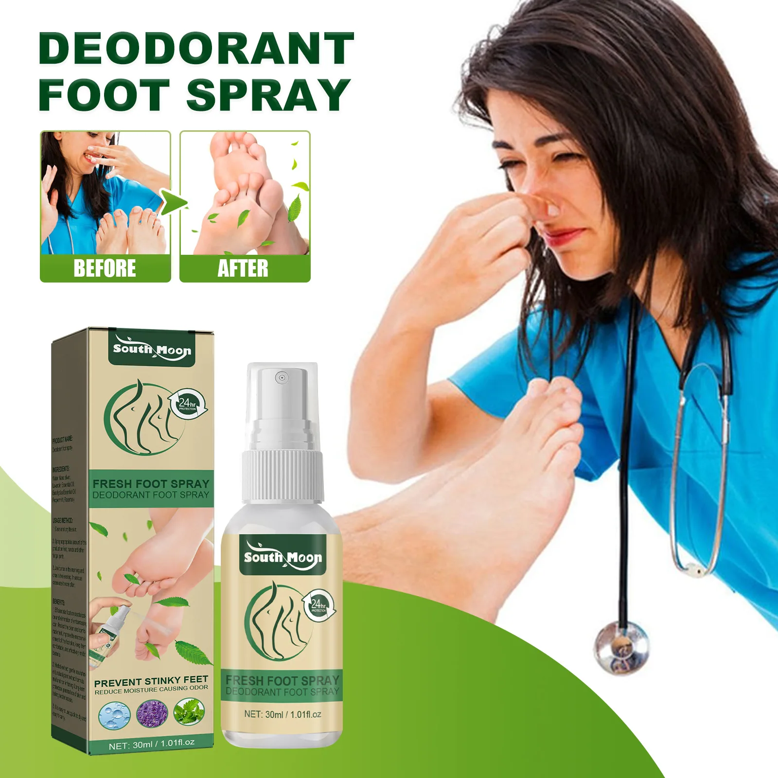 

Deodorant Foot Spray With Tea & Mint 30ml Natural Shoe Sterilizer Odor Remover Stinky Feet Skin Care Deodorant Supplies Spray