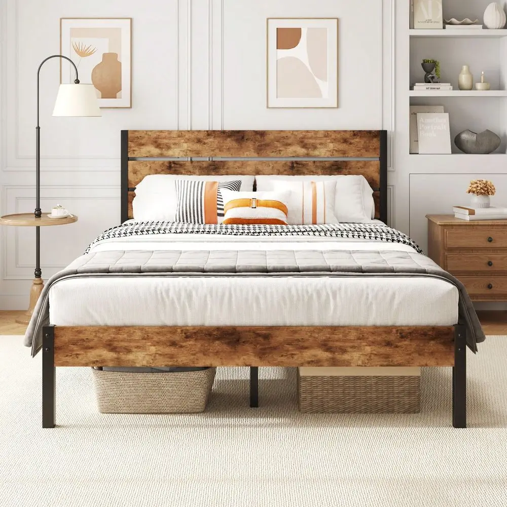 

Каркас кровати Twin Full Queen с изголовьем и изножьем, 12,2 дюйма высотой, с местом для хранения под кроватью, цельнометаллическая система поддержки, не требует пружинного блока.