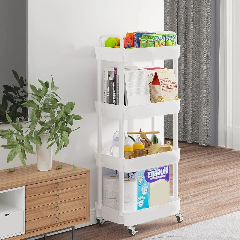 3/4Tier Plastic Rolling Utility Cart Storage Cart Organizer with Wheels Small Laundry Room Cart for Dorm Organization Bathroom K image 4