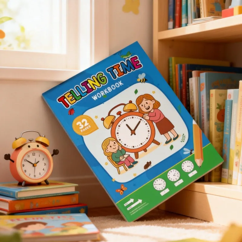 Understanding Time, Children's Early Education Exercise Puzzle Clock Drawing Book,  Fun Time Cognition Exercise Book, 32 Pages