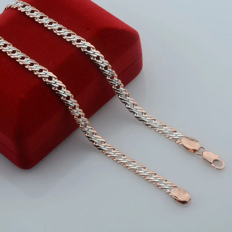 FJ 2 Style New Hot Women Mens Carving Smooth Necklace Bracelet 585 Rose Color Gold Link Chains Set Jewelry