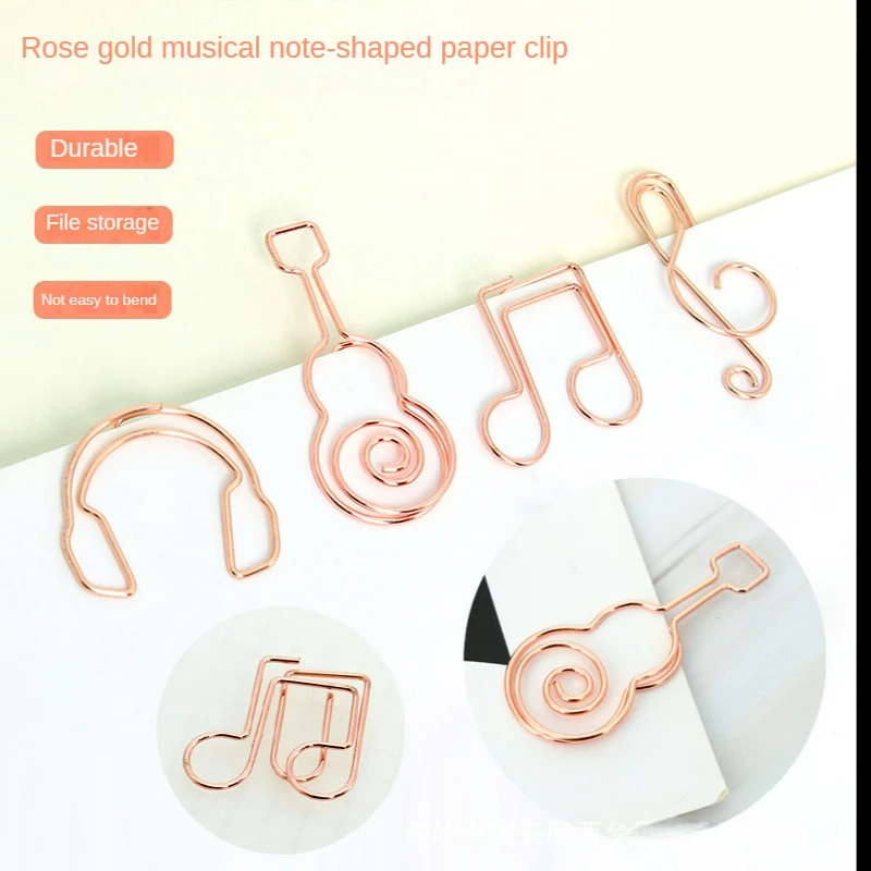 4pcs/set Music Note Shaped Paper Clips Rose Colorful Hand Book Clip Office Stationery