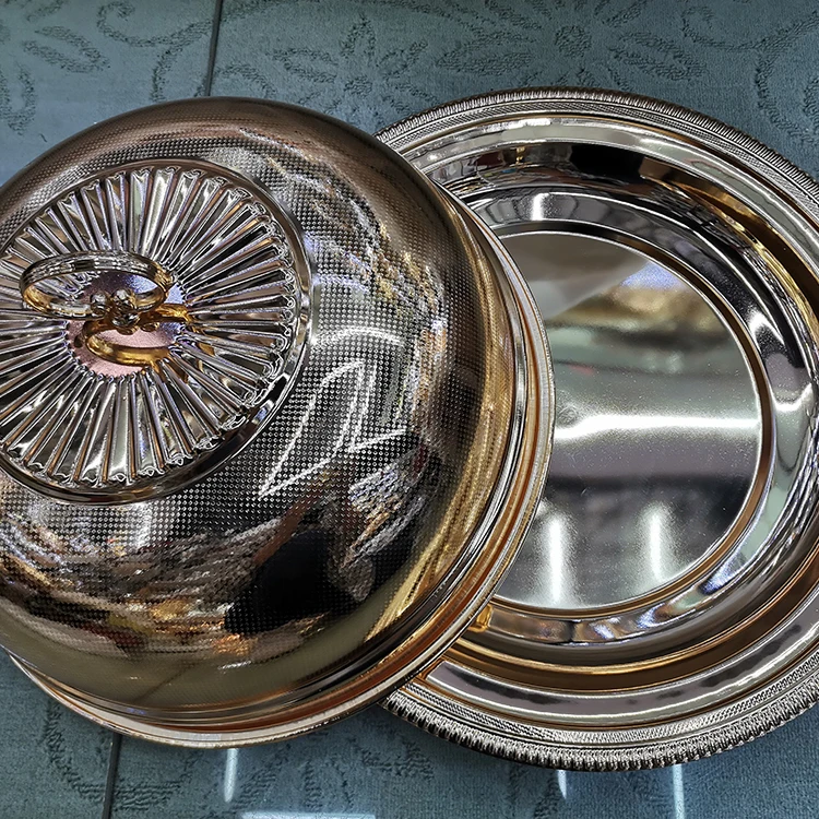 Emboss Stainless Steel Chafing Dish Hotel Plate Party Silver Wholesale  Food Warmer Serving Tray with Lid