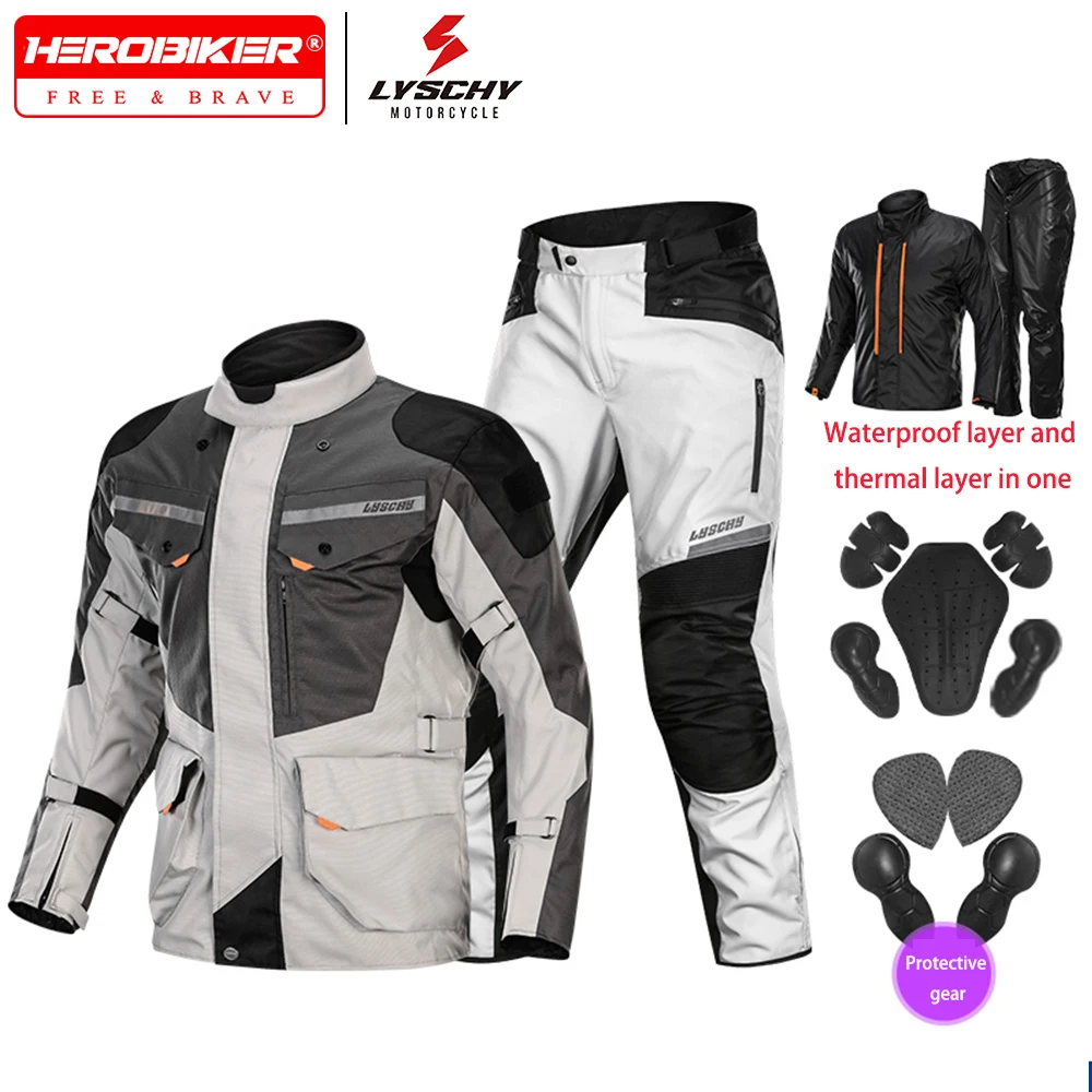 

LYSCHY Motorcycle Jacket Pants Suit Waterproof Men Motorbike Riding Moto Jacket Protective Gear Armor Clothing