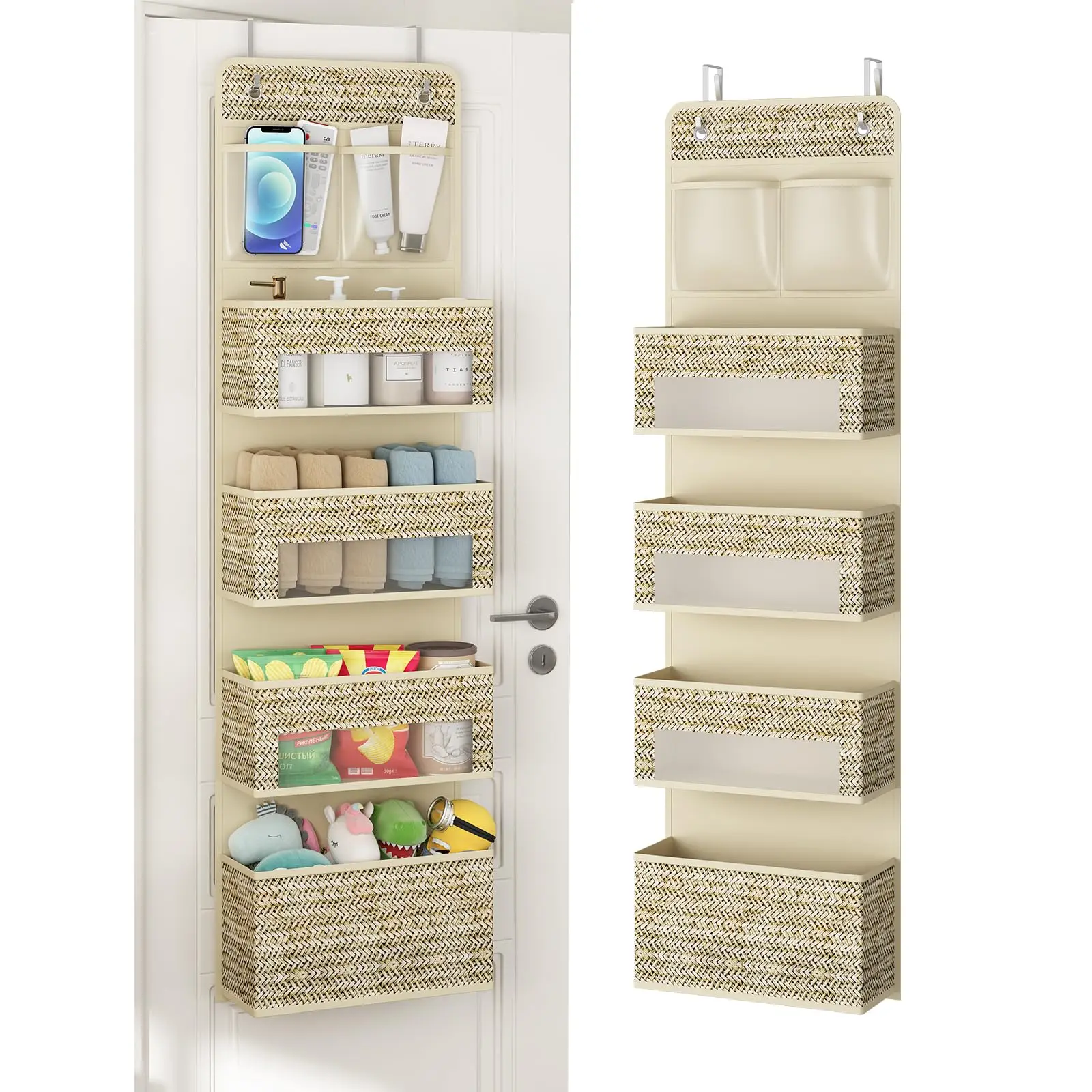 2 Pack 5-Shelf Over The Door Hanging Organizer, 4 Big Pocket Storage with Clear Plastic Pockets, Large Capacity Door Organizer f