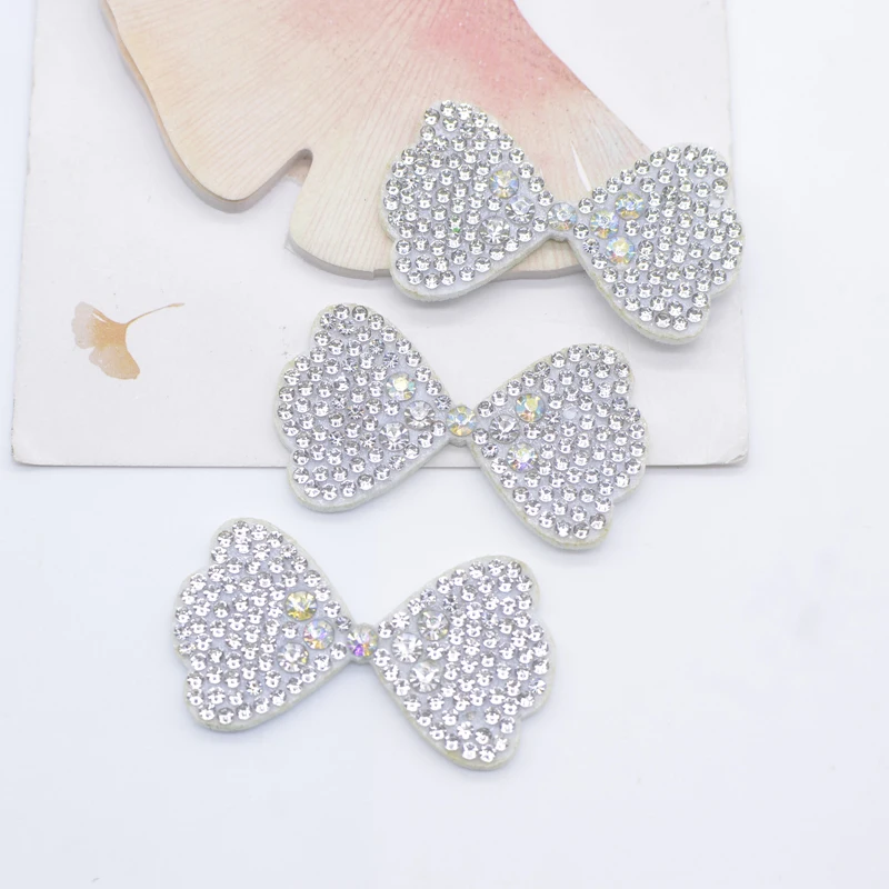 10Pcs 45*25mm Padded Colorful Rhinestone Bow Tie Patches for DIY Clothes Hat Headwear Hair Clips Decor Appliques Accessories