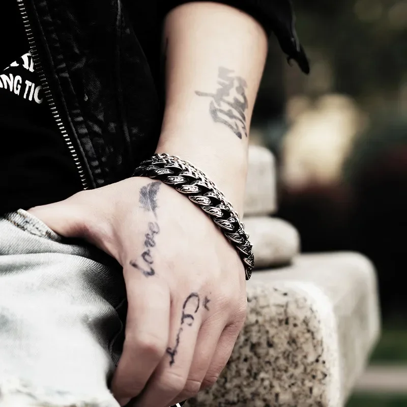 Bracelet chaîne en alliage de Style Punk rétro pour hommes, Design de tatouage Tribal, bijoux de poignet gothiques Cool, cadeau d'anniversaire pour petit ami, 1 pièce