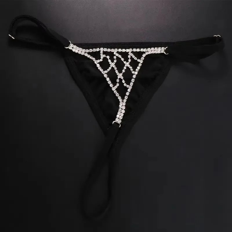 

Mesh Panties Women Rhinestone Strings Elasticity Trend Body Chain Rave Waist Femme Thong Bodysuit Underwear Club Party