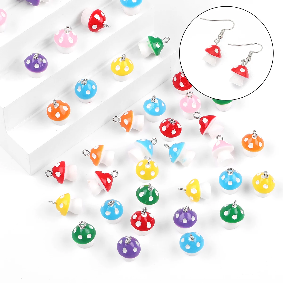 About 6-10Pcs Cute Mushroom Charms Beads Resin Pendant for Necklace Bracelet Earring Keychain DIY Jewelry Craft Making Accessori