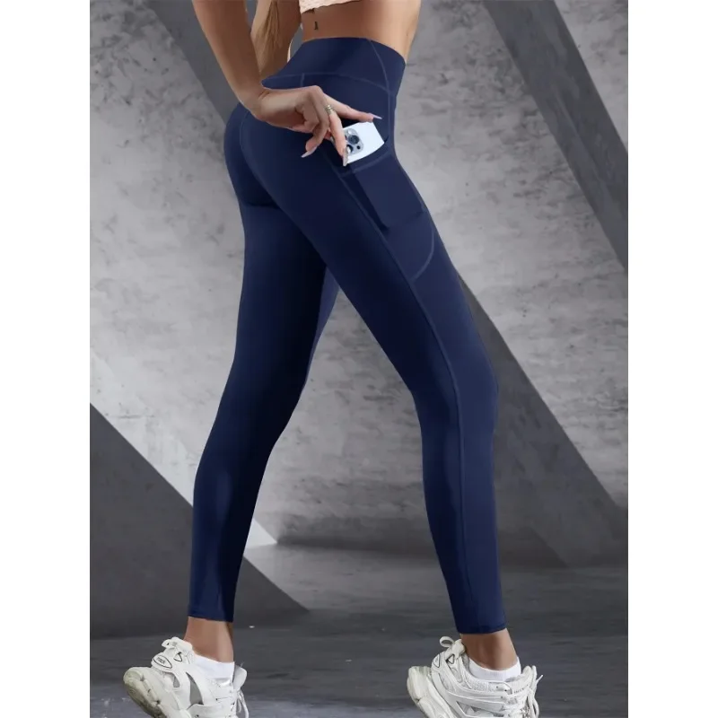 Leggings da yoga a vita alta da donna Pantaloni da palestra elasticizzati Collant con tasche Push Up Fitness Corsa Abbigliamento sportivo Pantaloni tinta unita