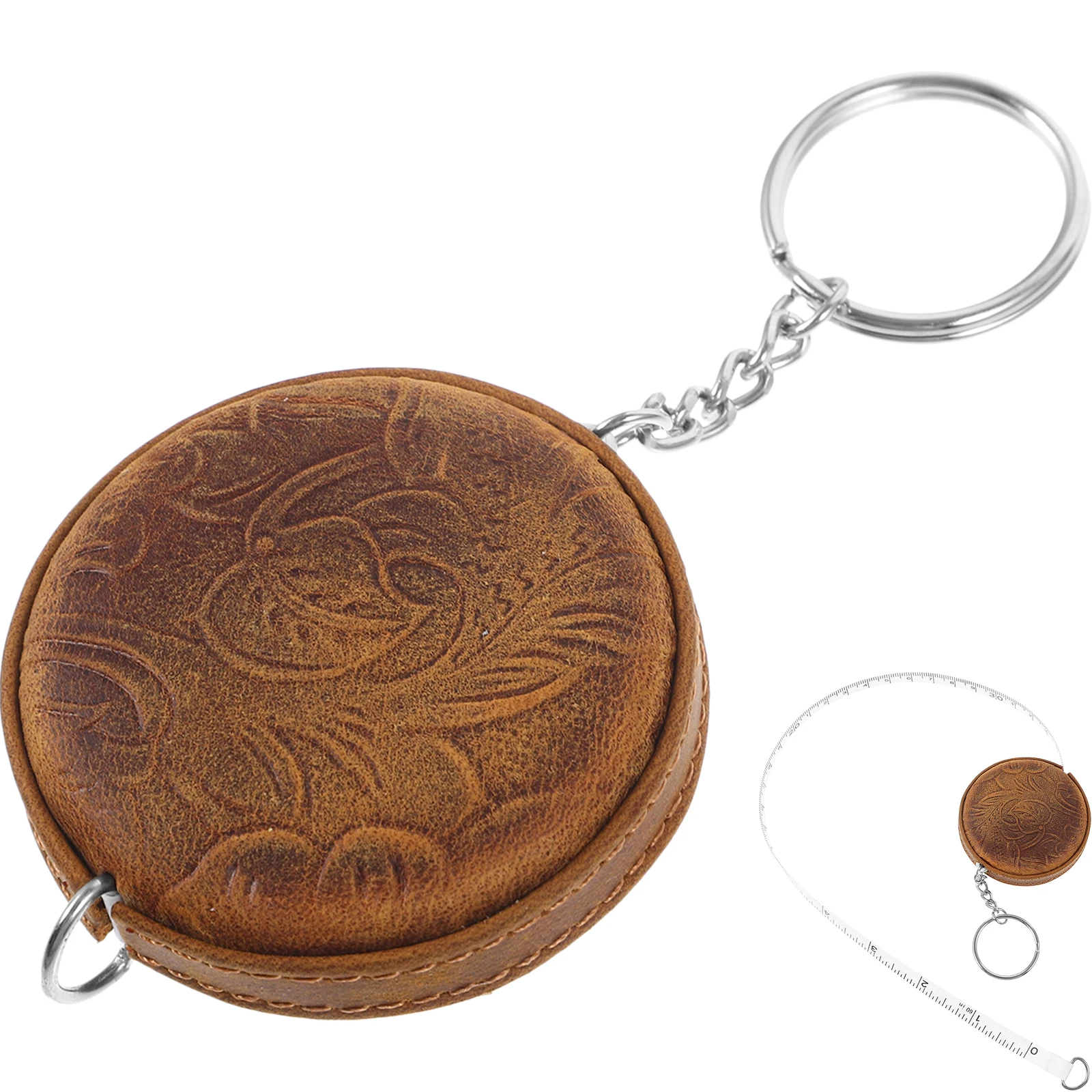 

Portable 1.5m Mini Retractable Tape Measure Keychain Vintage Round Cowhide Measuring Tool Practical Body Measurement