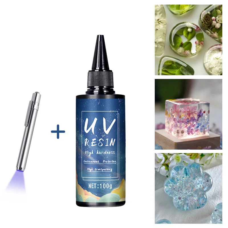 

Клей из УФ-смолы для ювелирных изделий «сделай сам», эпоксидная смола и УФ-лампа, высокая прозрачность, быстрая сушка, высокая твердость, 100 г, с УФ-лампой