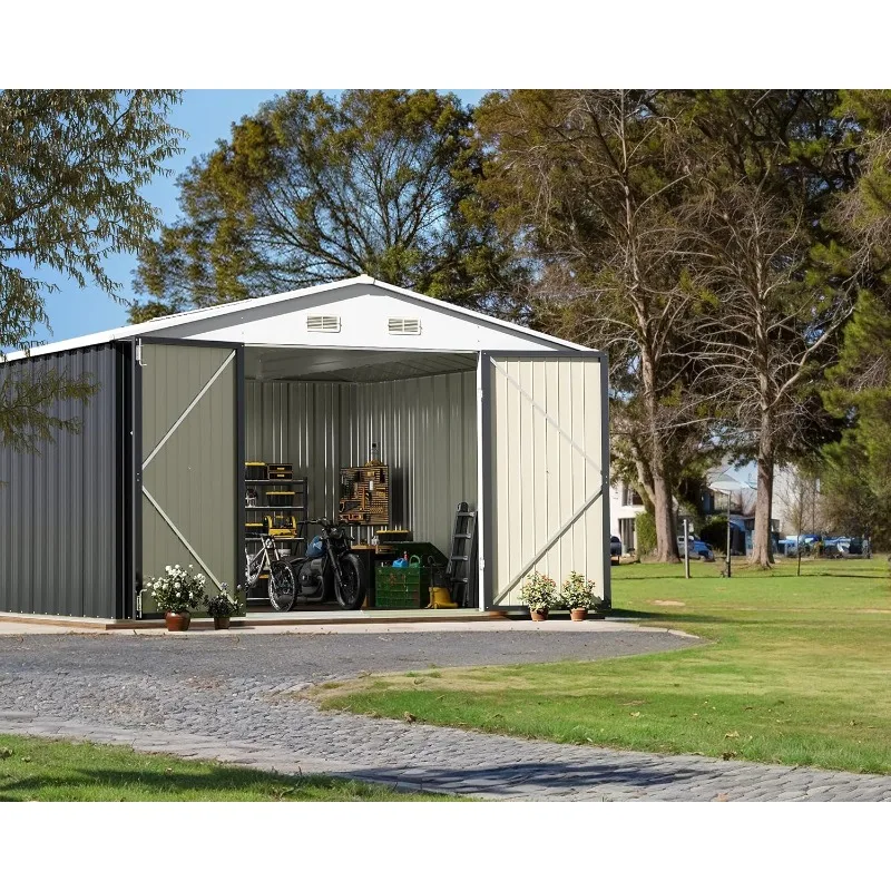Outdoor Storage Shed 10 X 10 Ft. Utility Tool Shed Metal Storage Garden Shed with Door & Lock for Patio Storage,