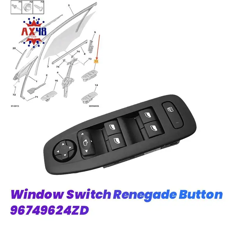 

AX48-Front Left Electric Window Switch Renegade Button 96749624ZD For 208 2008 SAU54270 Driver Lifter Switch
