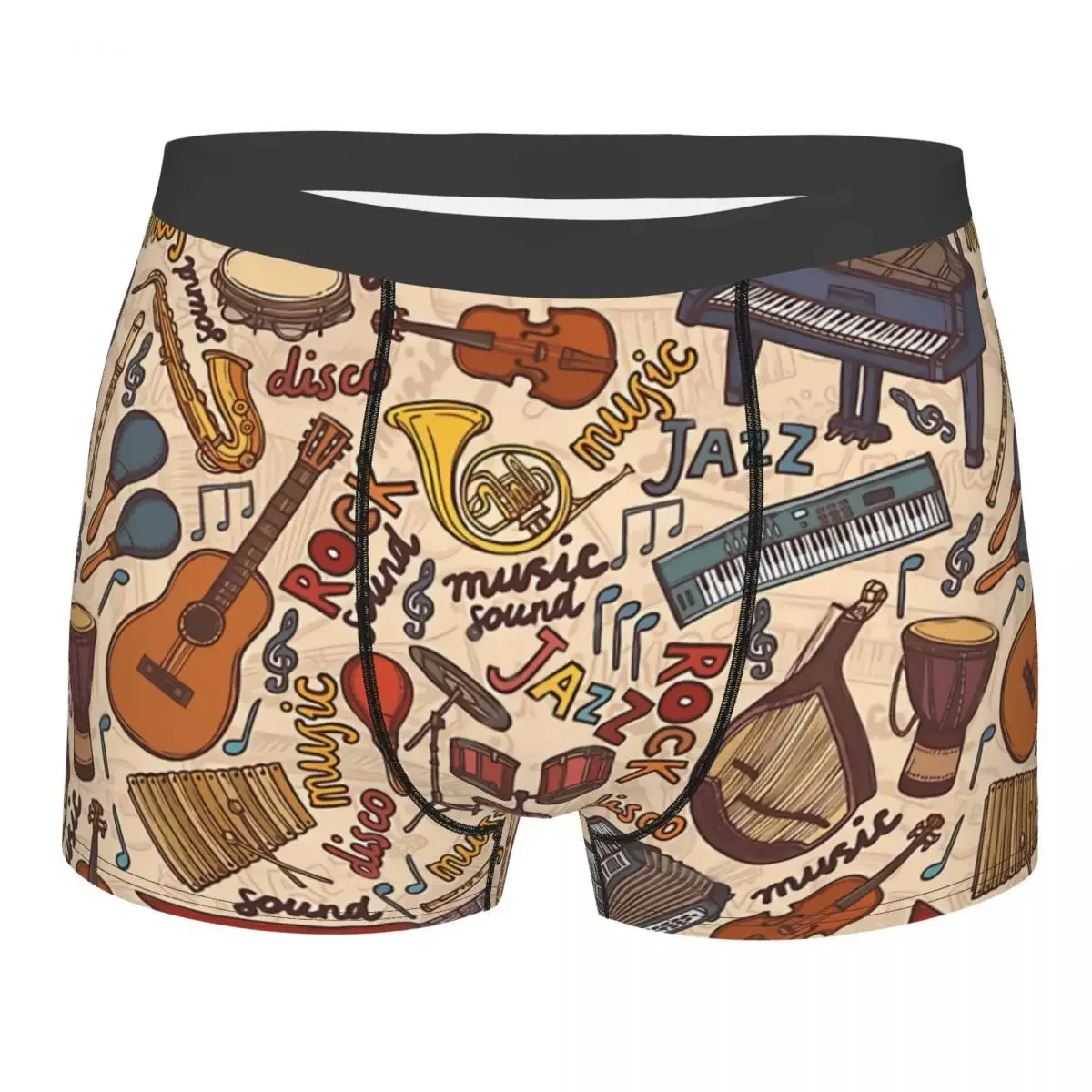 Band Instruments Seamless Pattern Men Boxer Briefs Underpants Music Pattern Art Highly Breathable High Quality Sexy Shorts Gift