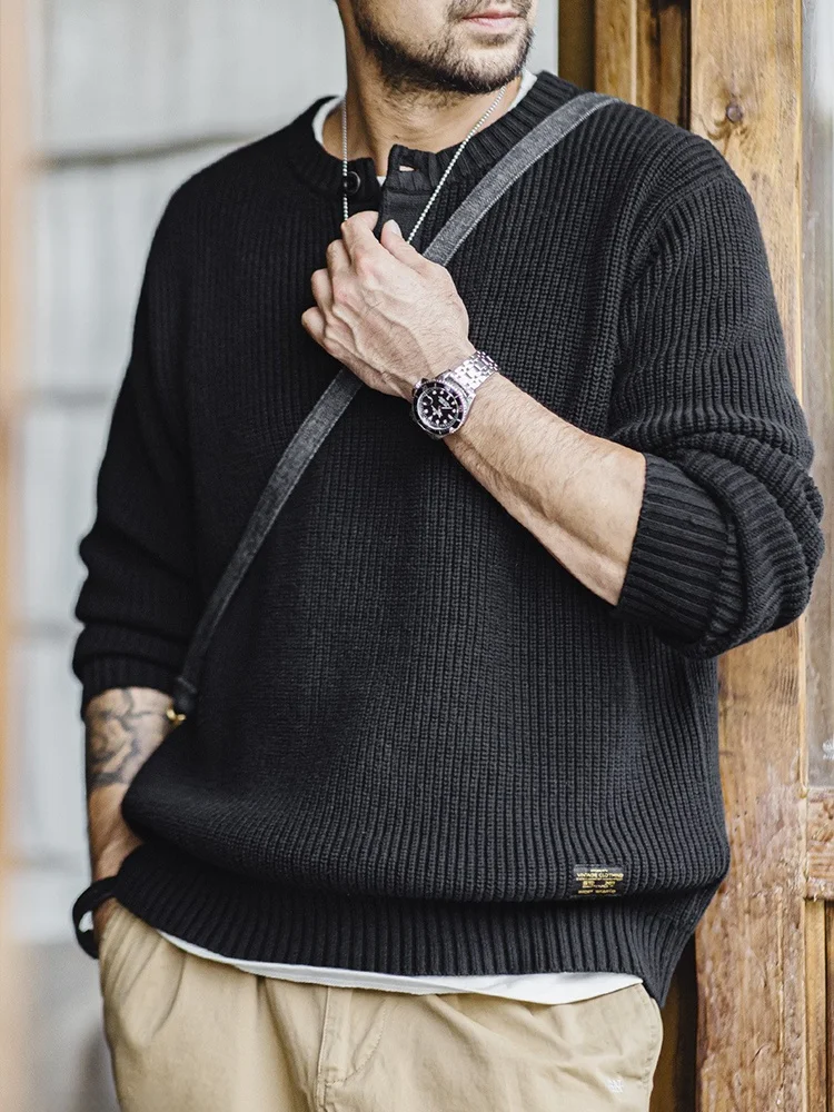 

Мужской вязаный свитер Maden Henry, американский повседневный стиль, из смесового хлопка, теплый, с длинными рукавами, осень-зима