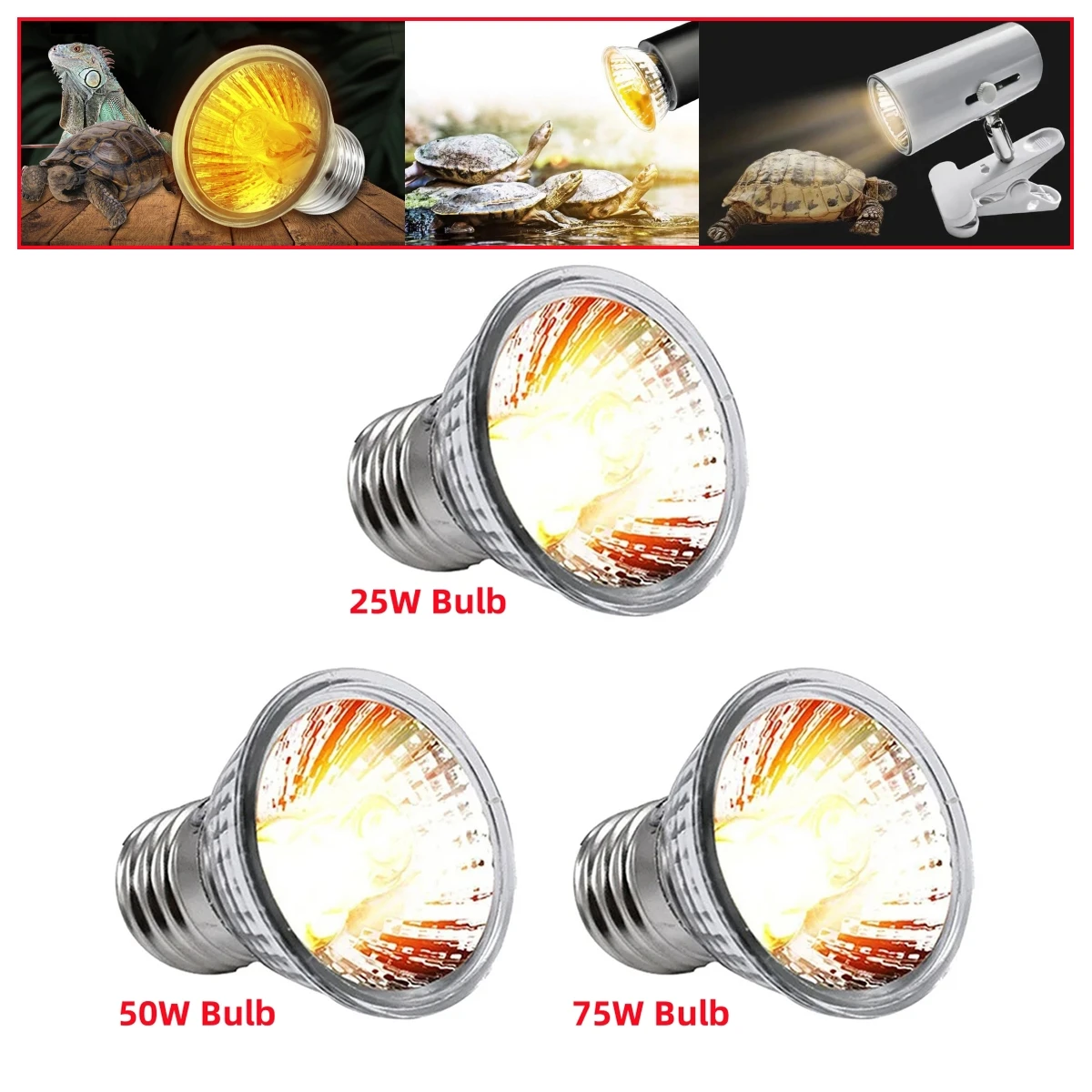 25/50/75W UVA UVB3.0 Full Spectrum Pet Heating Lamp Tortoise Lizard Reptile Basking UV Light Bulb Rutin Chicken Thermal Lamp 1Pc