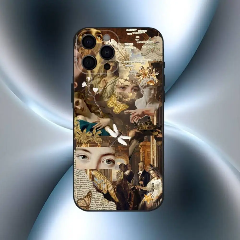 เคสโทรศัพท์กันกระแทก ลายศิลปะเรอเนซองส์ สำหรับ iPhone17,16,15,14,13,12,11 Plus,Pro Max  แบบนิ่ม สีดำ