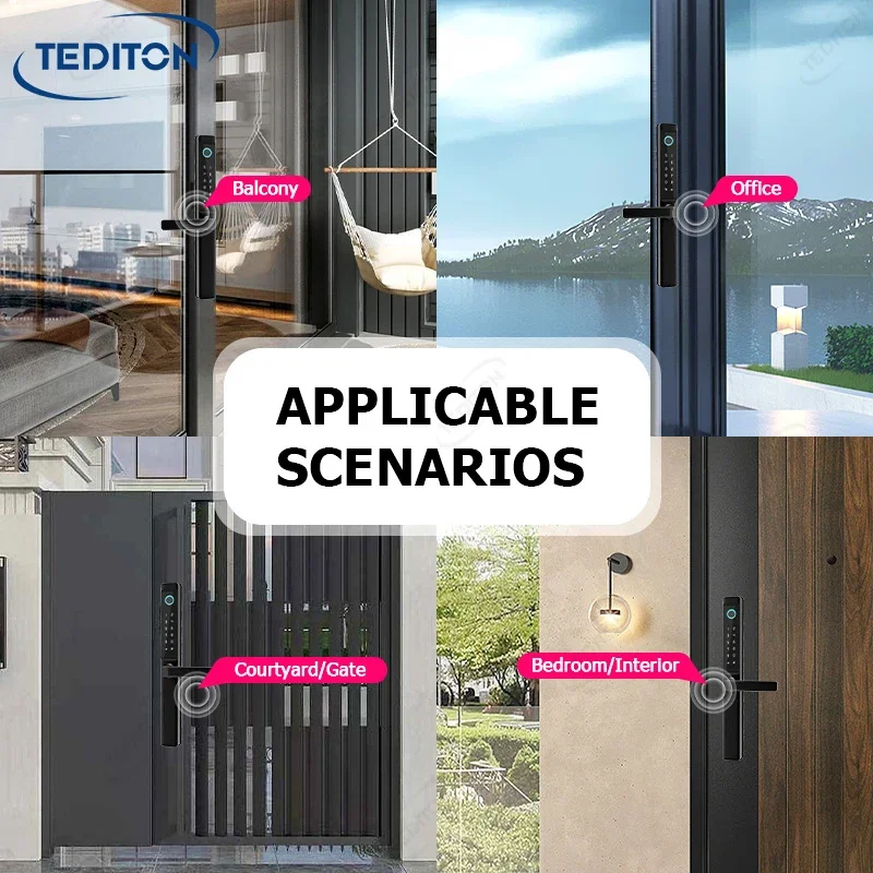 008 Tediton TTlock Outdoor Double Key Smart Lock Slim Aluminum Glass Door Waterproof Double Sided Fingerprint Smart Door Lock