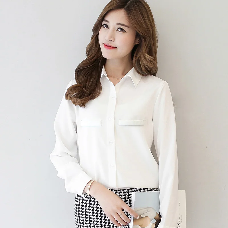 Simple Solid Color Women\'s Chiffon Shirt 2024 New Spring Ladies Fashion Casual Long Sleeve Shirt Tops Elegant Female Clothes