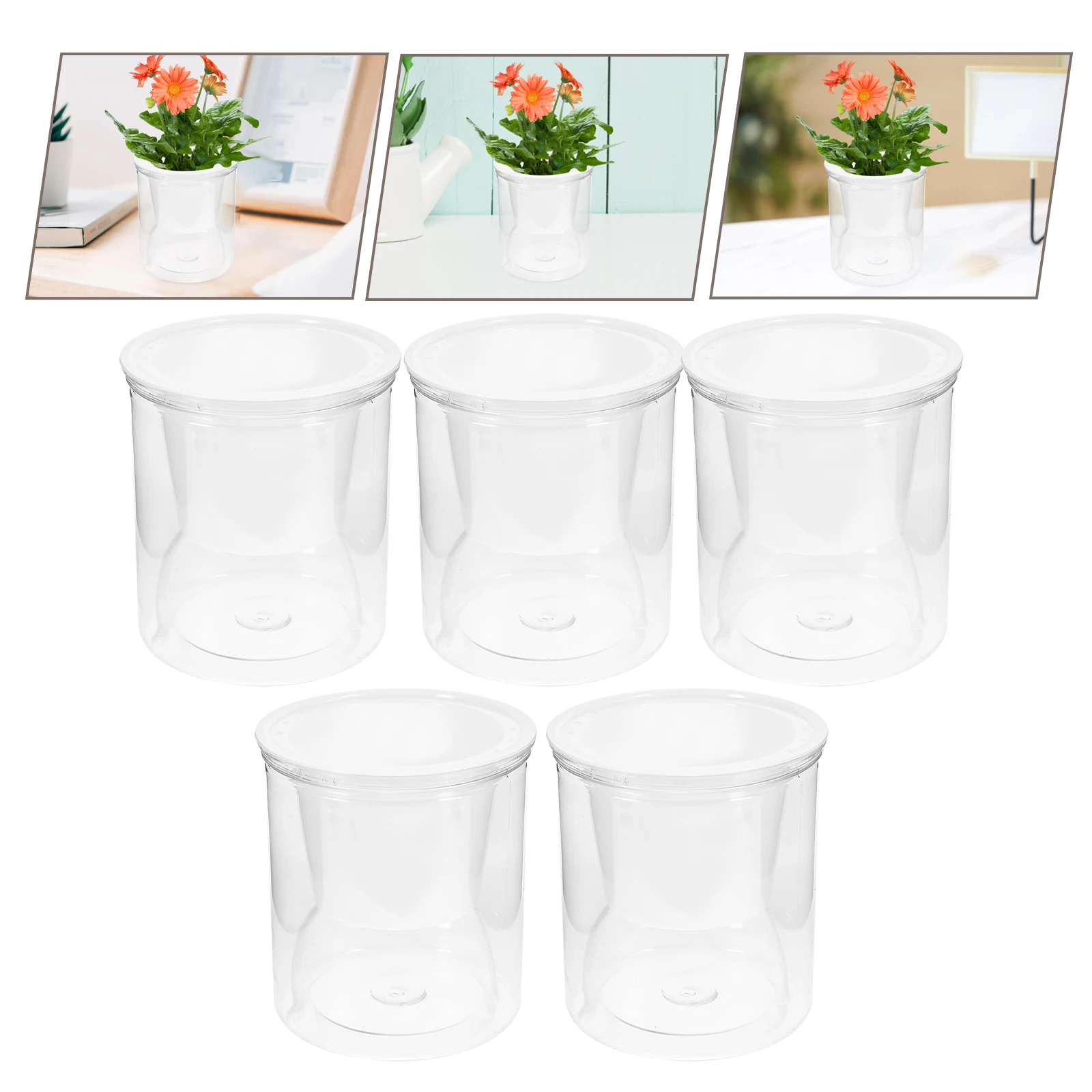 

5 set Self Watering Planter Hydroponic Flowerpot Automatic Water Absorption Desktop Floor Standing Decor Plastic Grow for Home