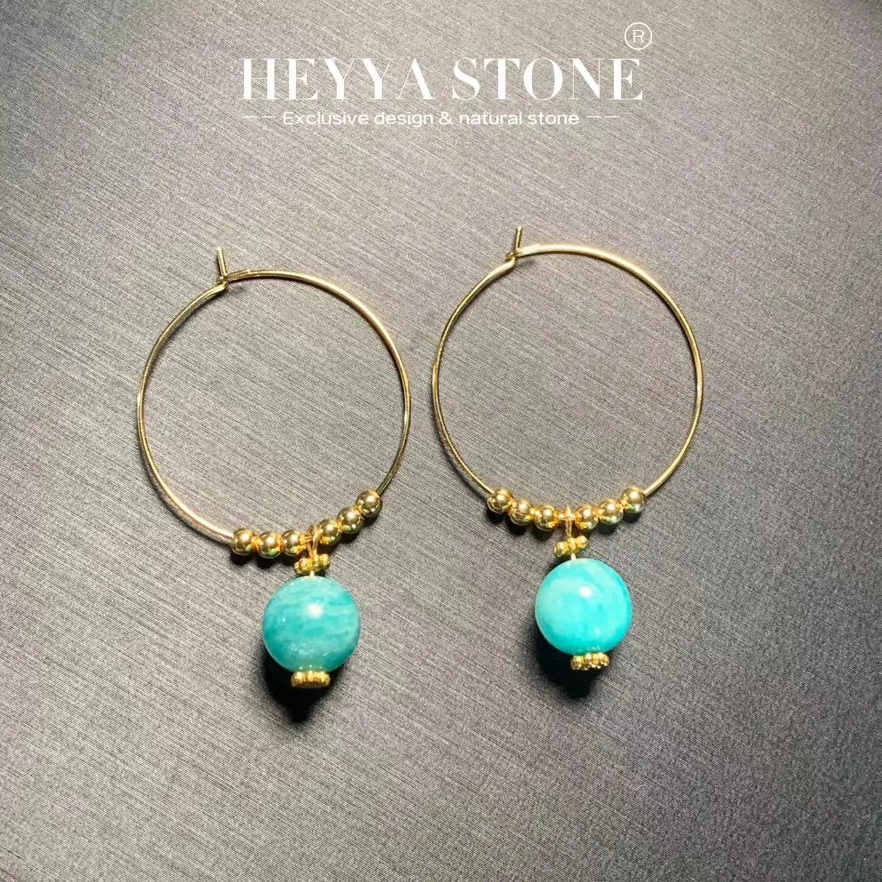 

Серьги-кольца HEYYA STONE с натуральным амазонитом, простые классические круглые ювелирные изделия из драгоценных камней, ручная работа, эксклюзивное золото 14 карат