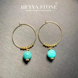 HEYYA STONE Natural Amazonite Hoop Earrings Simple Classic Round Circle Gemstone Jewelry Handmade 14K GOLD exclusive
