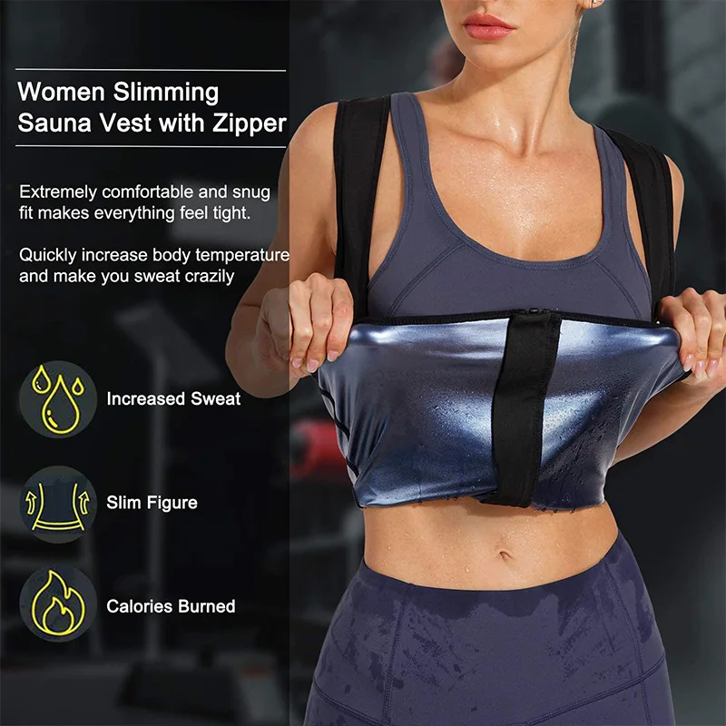 Sauna Suit For Weight Loss Women Hot Waist Trainer Slim Corset Sweat Workout Zipper Shirt Fitness Body Shaper Gym Sportswear Set