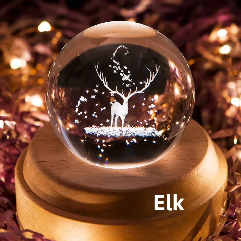 

Crystal Ball Rotating Music Box Starry Sky Wooden Eight tone Box Luminous Carousel Music Box Atmosphere Light