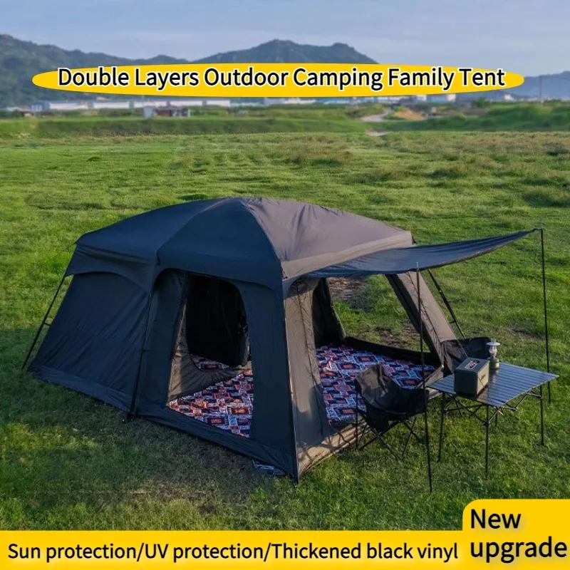 

Double Layers Oversize Outdoor Camping Family Tent 3-12 Person 2 Rooms Thickened Rainproof Family Camp Equipment Camping Tent
