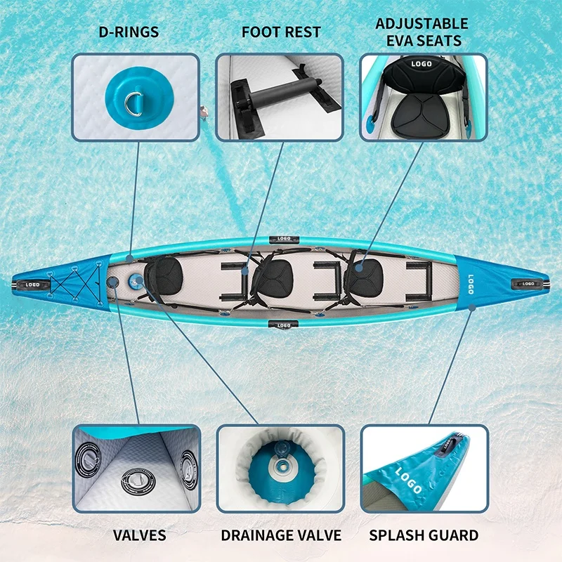 Inflatable 3 Person Fishing Paddle Kayak Manufacturer Drop Stitch Kayak