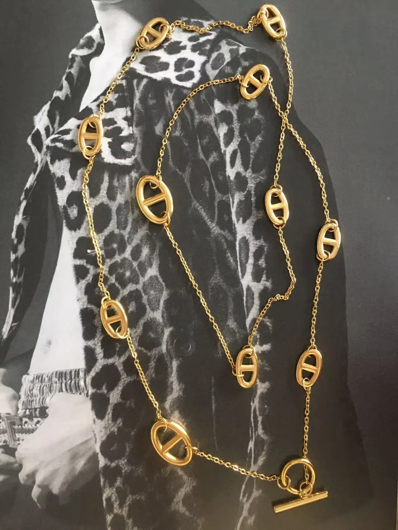 Luxurious 80cm non-fading necklace OT buckle long-sleeved decorative dress shirt T-shirt coat sweater chain high-end feeling new