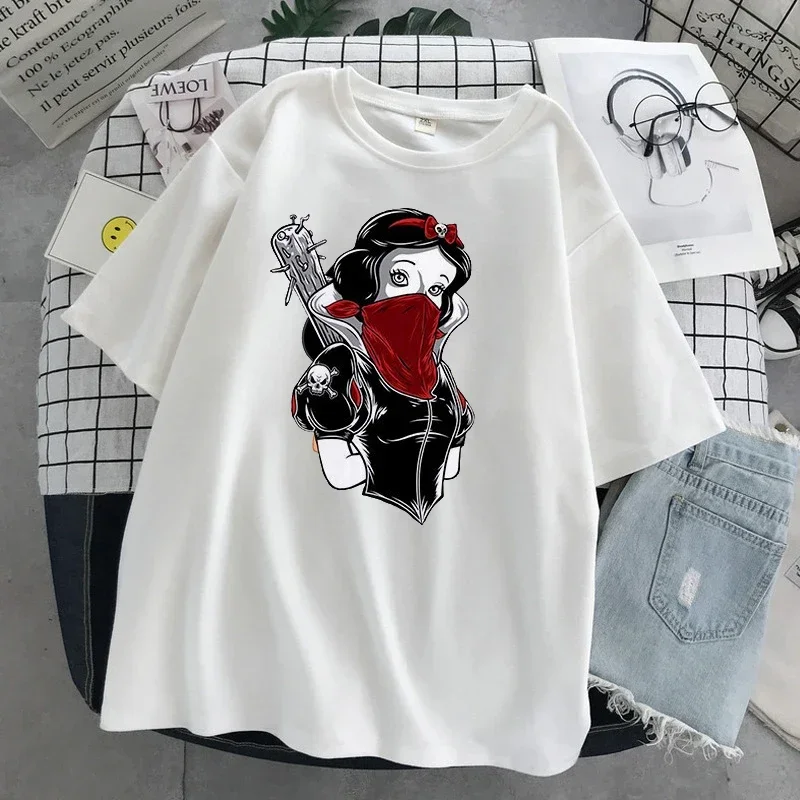 

Disney Snow White Print T-shirt Children's Daily Tops Suitable for The Whole Family Pure Cotton Round Neck Short Sleeve