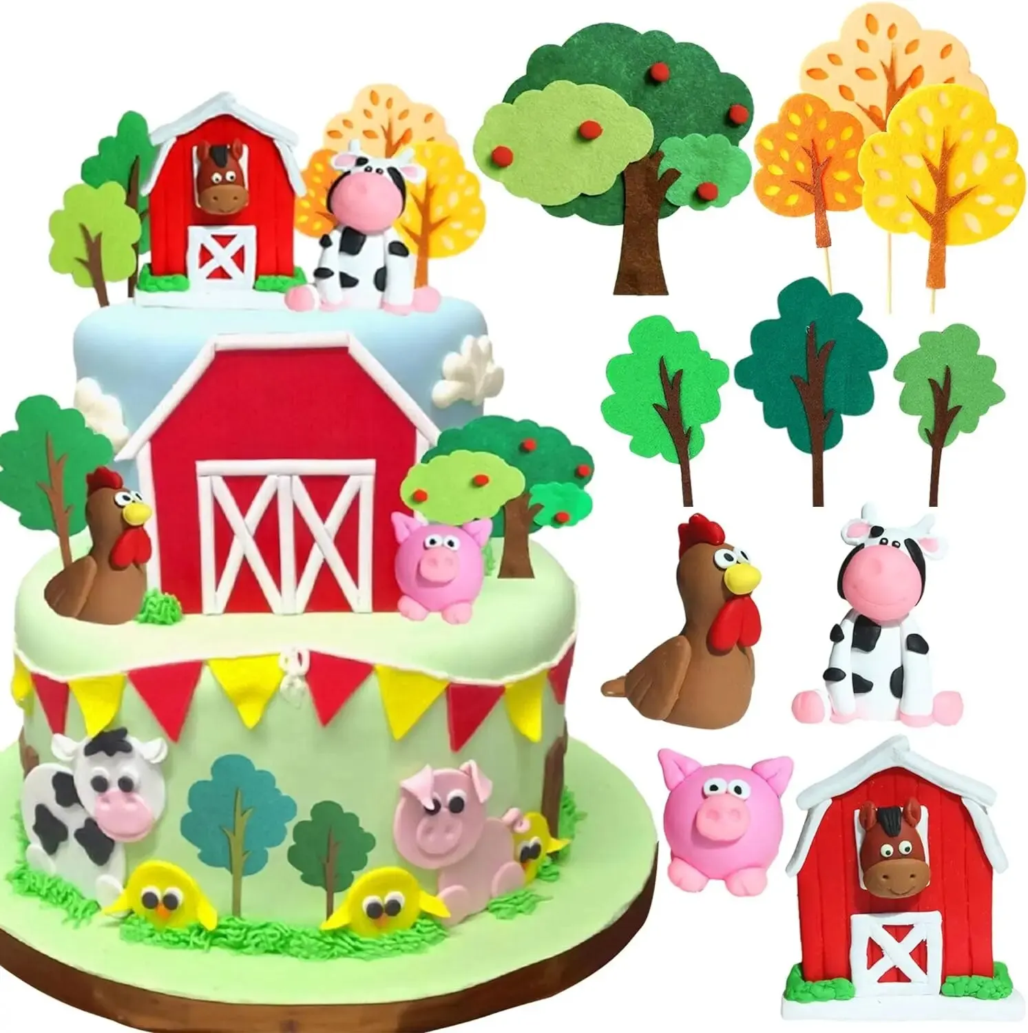 30 PCS Farm Animal Cow Cake Topper Decorations for Farm Animal Theme Birthday Baby Shower Party