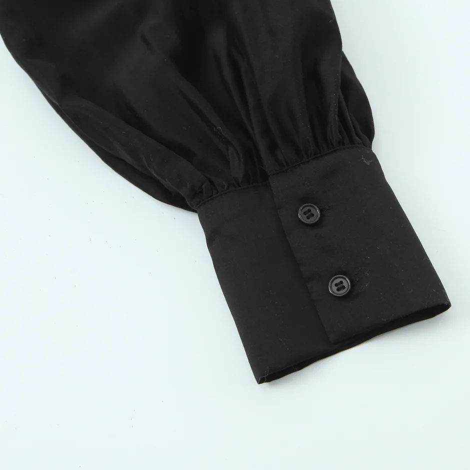 KASLEAD New Women's irt Simple Matching  Knot Decorated Dra Sle Street Faion Straight Cut Long Sve Blouse