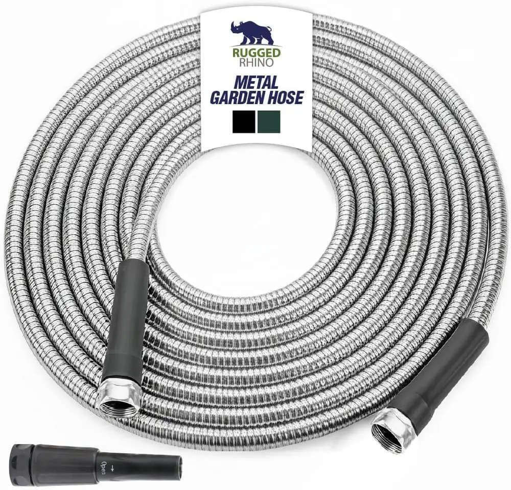 

50FT Metal Garden Hose, 304 Stainless Steel, 750 PSI Burst, Heavy Duty Flexible, Kink Resistant, Leakproof for Yard & Lawn