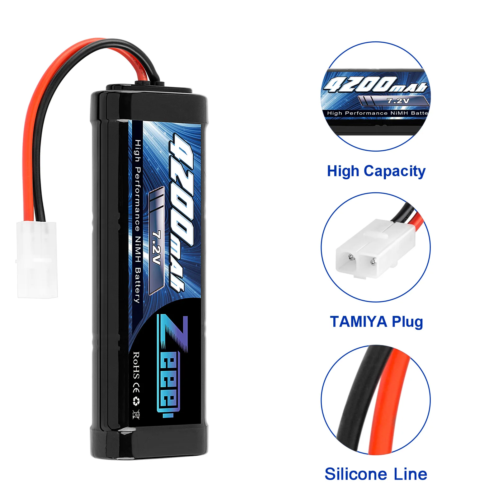 1/2Units Zeee RC NiMH Battery 7.2V 4200mAh with Tamiya Plug for RC Car Tank Trucks Racer HPI Losi Kyosho Racing Hobby Parts