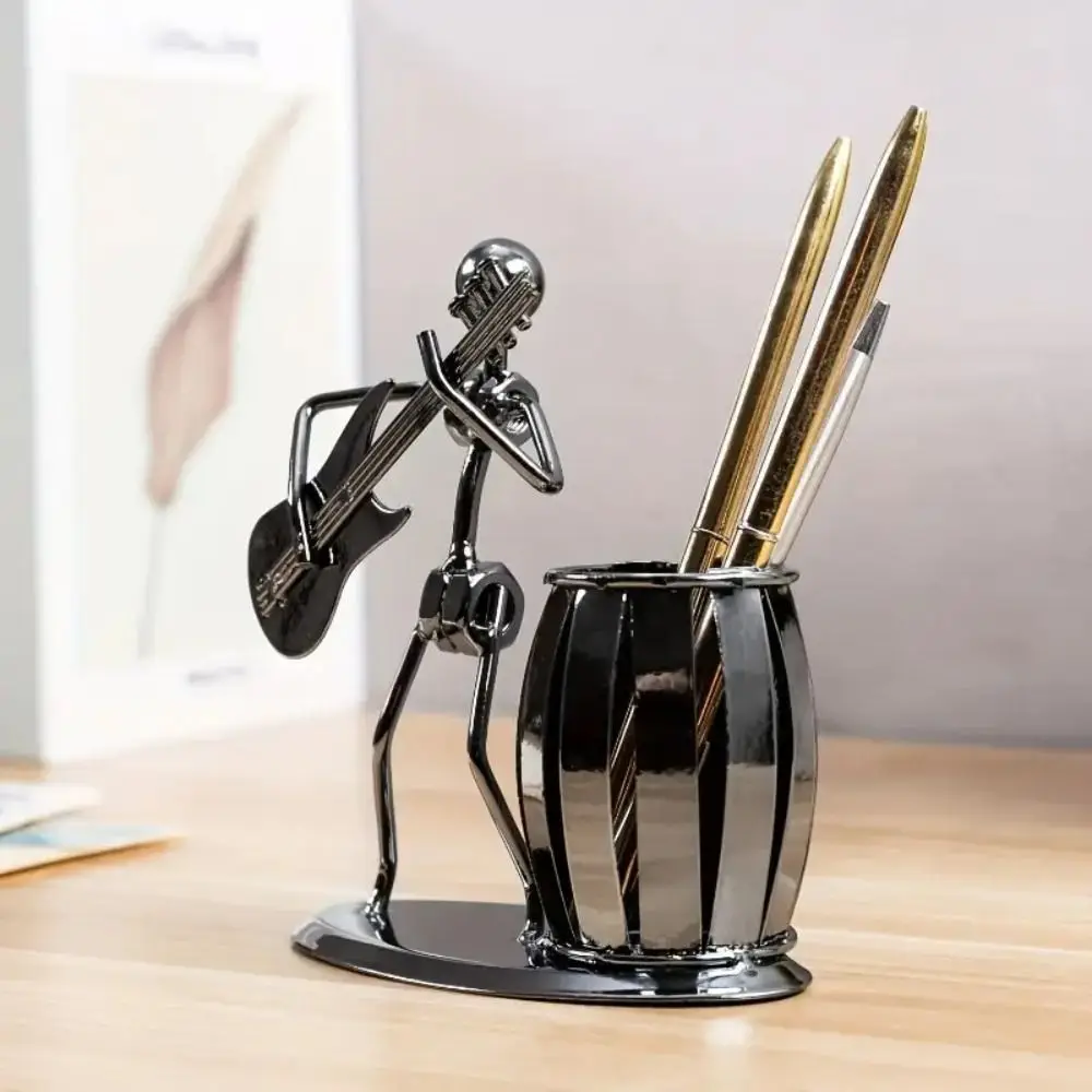 Tabletop Decoration Guitar Rocker Pen Holder Metal Multifunctional Desktop Pen Holder Desk Organizer Crafts Band Pen Organizer