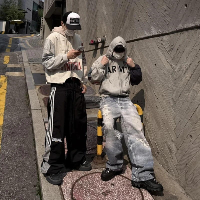 2025ss التالفة حفرة المرقعة مشروع G/R بلوزات شارع العليا التطريز فضفاض الرجال النساء زمم سترة معطف #6