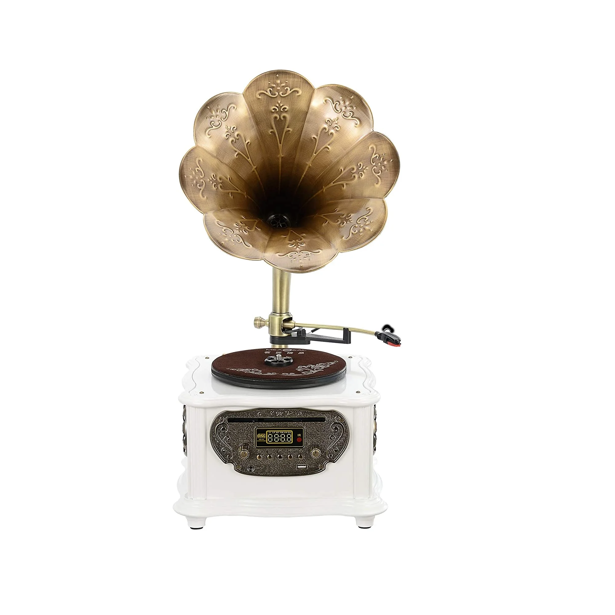 

White Vintage Classic Home Decoration Retro Antique Gramophone Phonograph Turntable Vinyl Record Player Stereo Speakers System